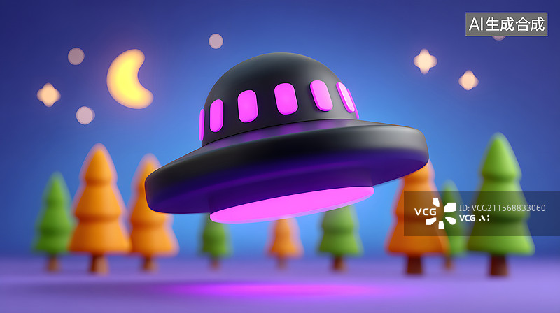 【AI数字艺术】不明飞行物UFO卡通插画图片素材