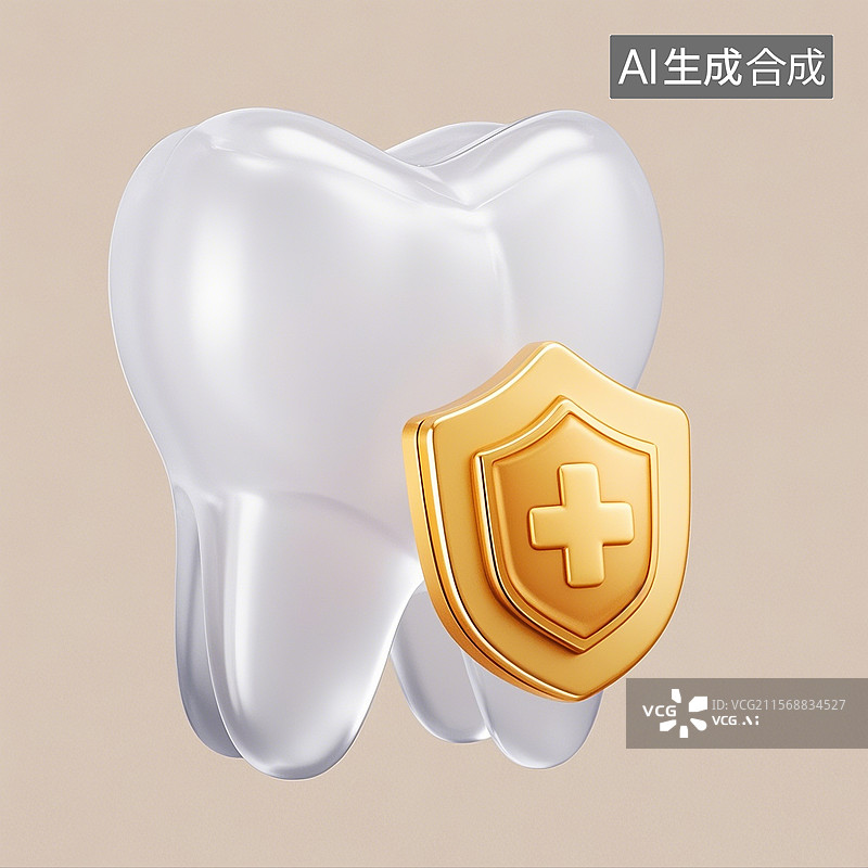 【AI数字艺术】3D渲染，牙齿与盾牌，漱口，牙齿清洁，保护牙齿图片素材