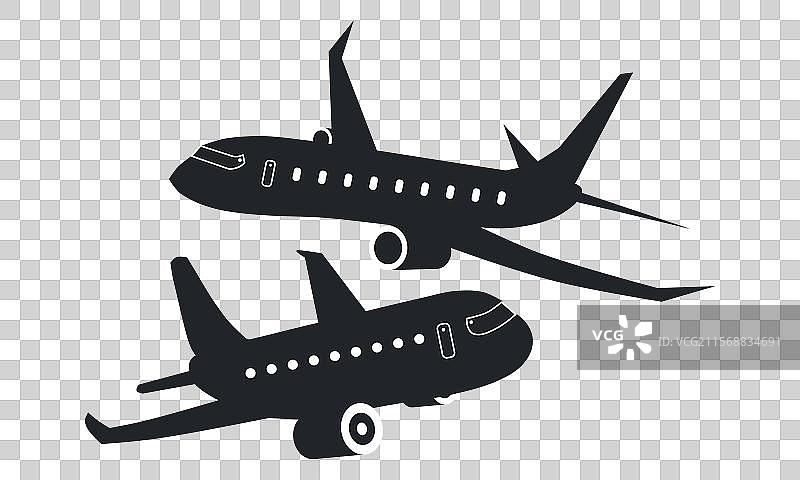喷气式飞机和商用飞机的剪影图片素材