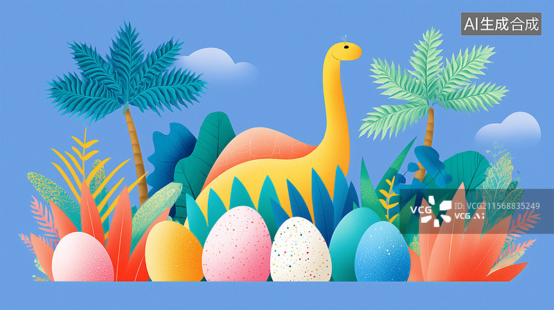【AI数字艺术】卡通风格恐龙蛋丛林插画图片素材