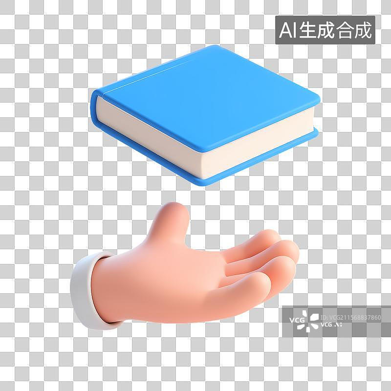 【AI数字艺术】3D卡通手掌托举蓝色书本图标图片素材
