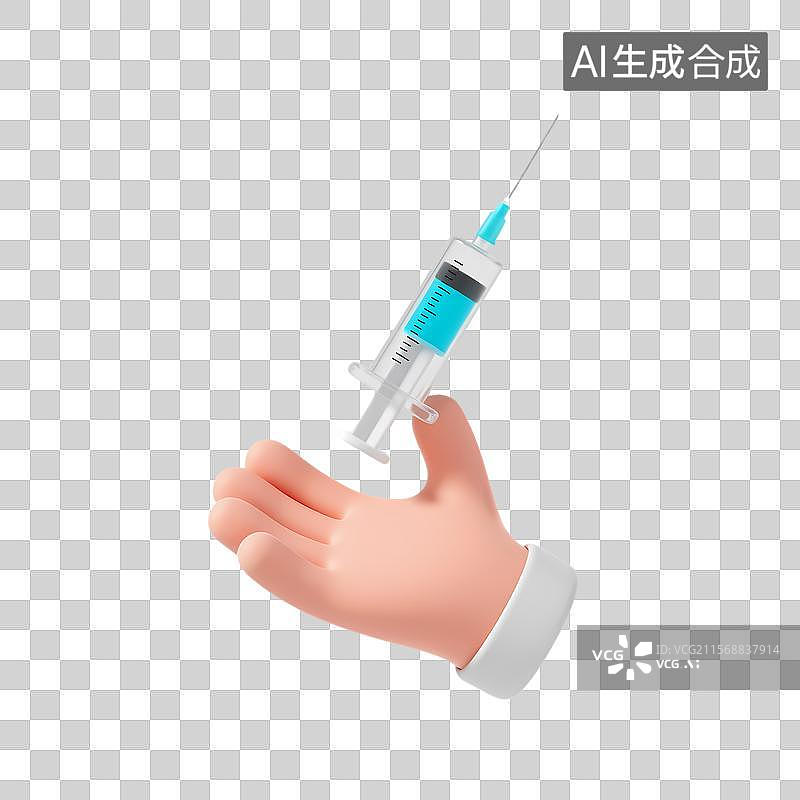 【AI数字艺术】3D卡通手掌托举注射器图标图片素材