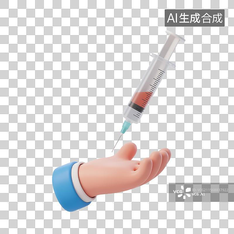 【AI数字艺术】3D卡通手掌托举注射器图标图片素材