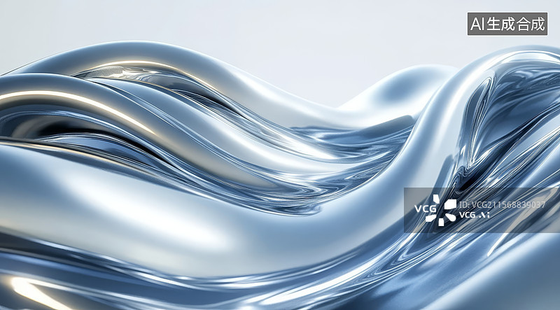 【AI数字艺术】流动的金属波纹图片素材
