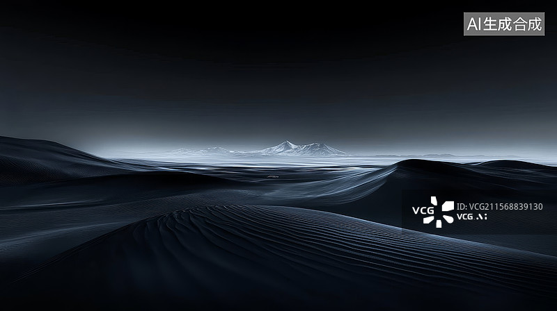 【AI数字艺术】黑暗沙漠中的沙丘与远处的山脉图片素材