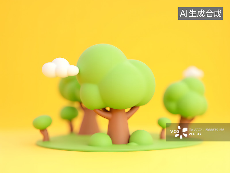 【AI数字艺术】绿色植物和树木的三维渲染场景图片素材