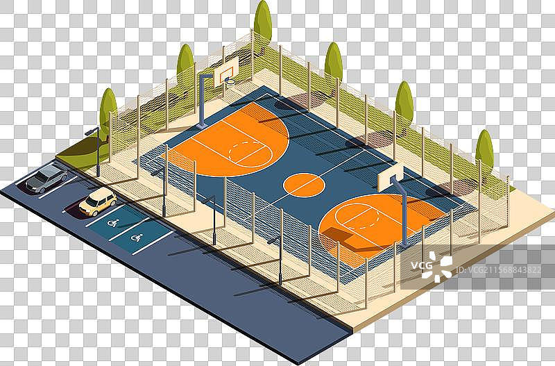 等距的户外篮球场和停车场图片素材