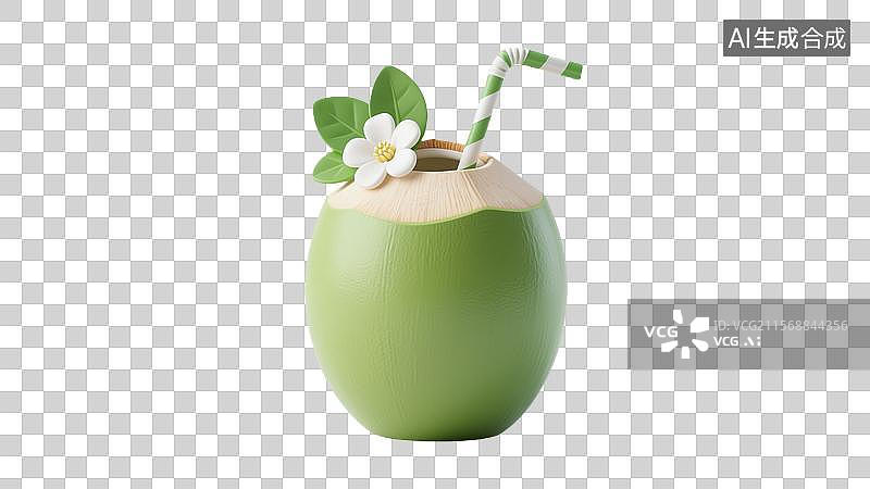 【AI数字艺术】3d绿色椰子饮品图片素材