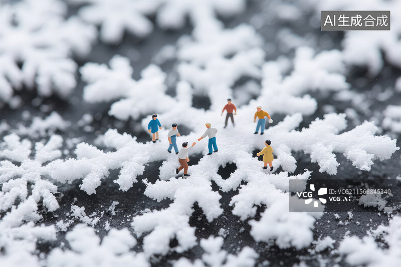【AI数字艺术】雪花上渺小的人群图片素材