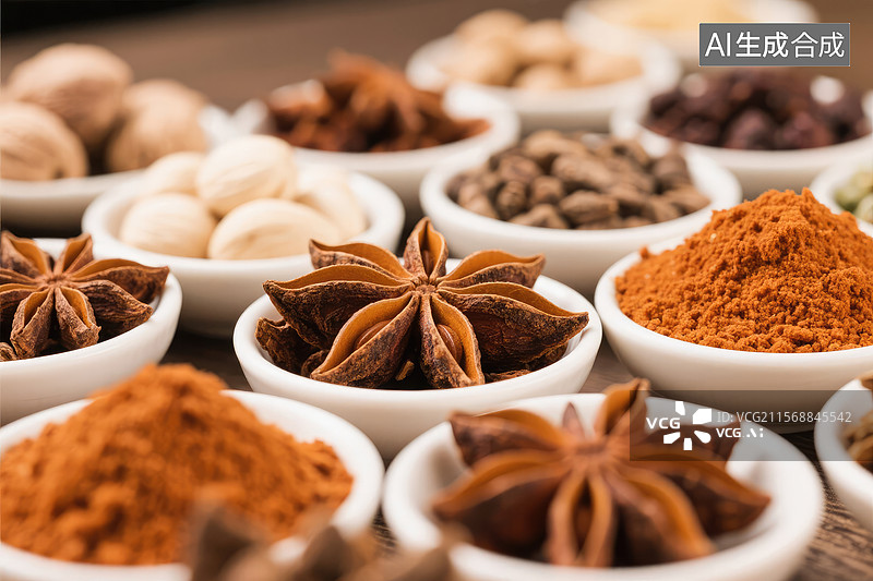 【AI数字艺术】各种香料小碗图片素材