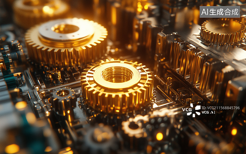 【AI数字艺术】金色的齿轮图片素材