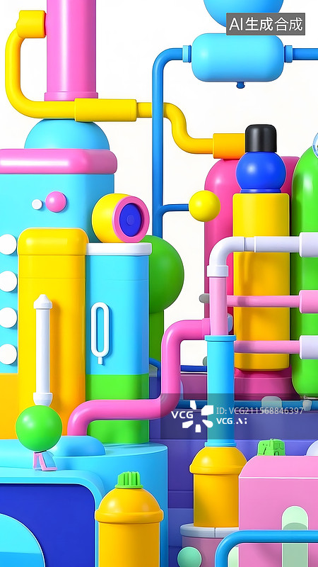 【AI数字艺术】3d多彩工业装置图片素材