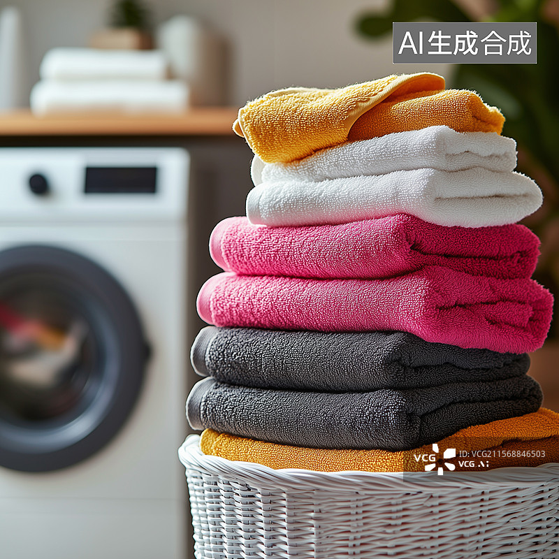 【AI数字艺术】干净整洁的毛巾和洗衣机图片素材