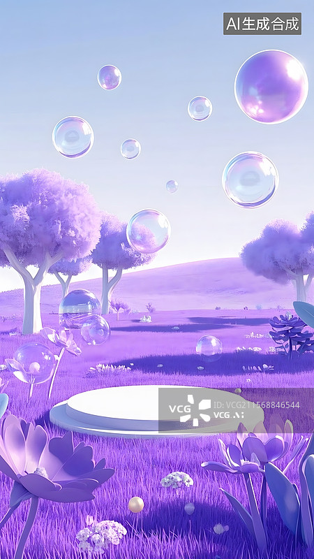 【AI数字艺术】3d紫色梦幻场景图片素材