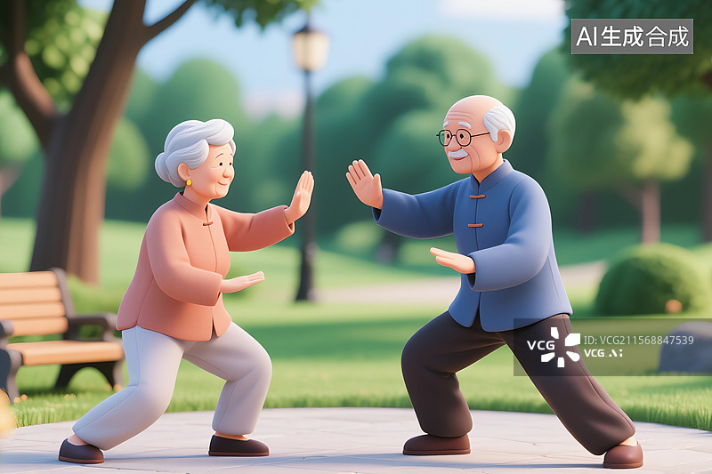 【AI数字艺术】公园里打太极的老年夫妇图片素材