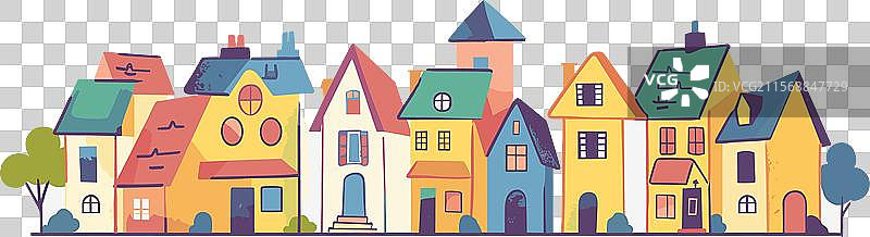 色彩斑斓的卡通郊区住宅小镇图片素材
