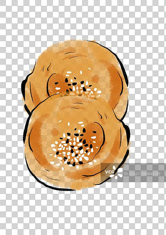 水墨风元宵节美食插画元素-麦饼图片素材