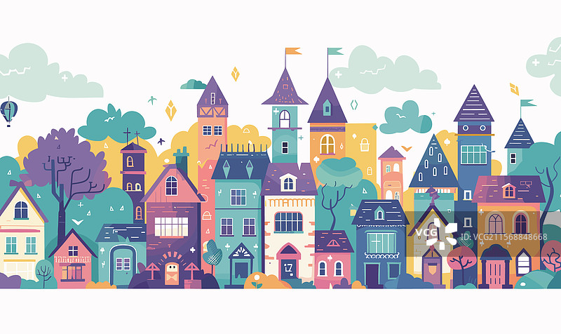 色彩斑斓的小镇，充满奇幻色彩图片素材
