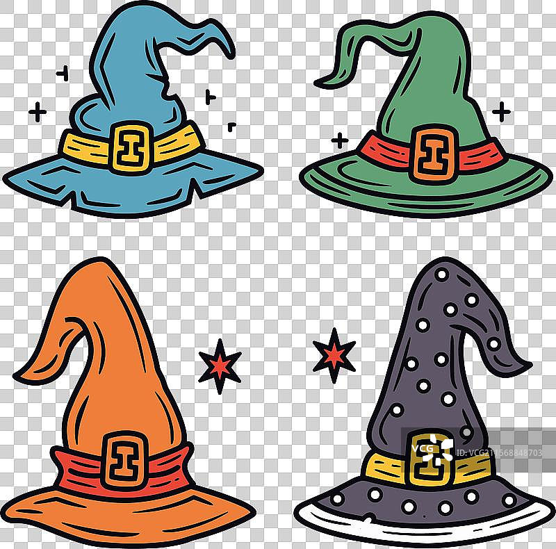 四顶色彩斑斓的卡通女巫帽子图片素材
