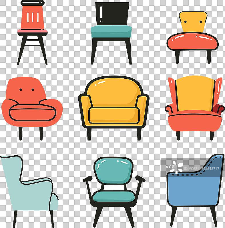 多彩现代椅子和扶手椅的集合图片素材