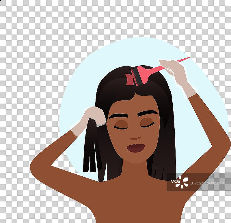 女孩戴着保护手套染头发图片素材