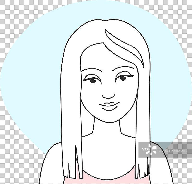年轻女性面带笑容，长发直发。图片素材