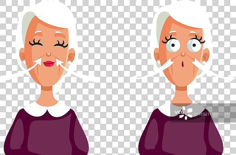 吸气和呼气的卡通老奶奶图片素材