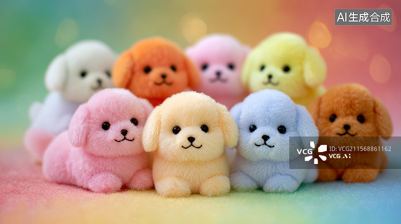【AI数字艺术】彩色可爱的毛绒小狗玩偶图片素材