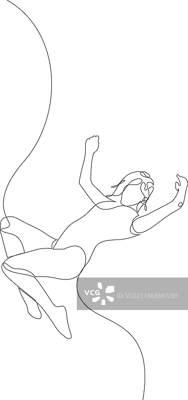 女性坠落 - 一笔画自由落体概念图片素材