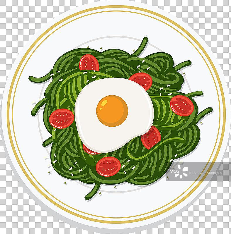 菠菜意大利面配鸡蛋和番茄图片素材