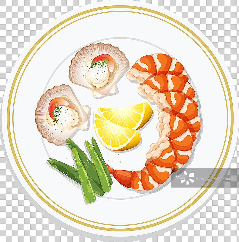 优雅的海鲜菜肴，配有虾和扇贝图片素材