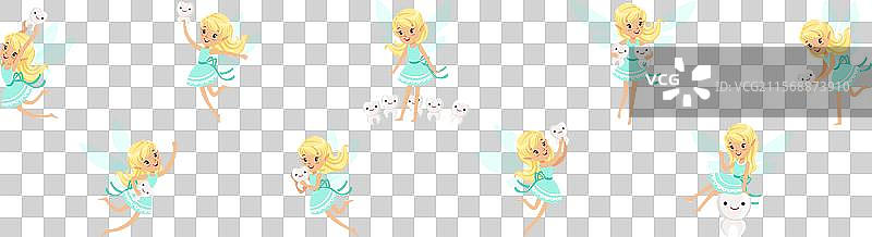 金发小女孩牙仙子带着翅膀飞翔图片素材