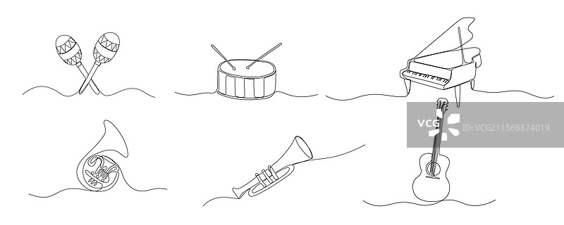 音乐大号、一线吉他、钢琴素描图片素材