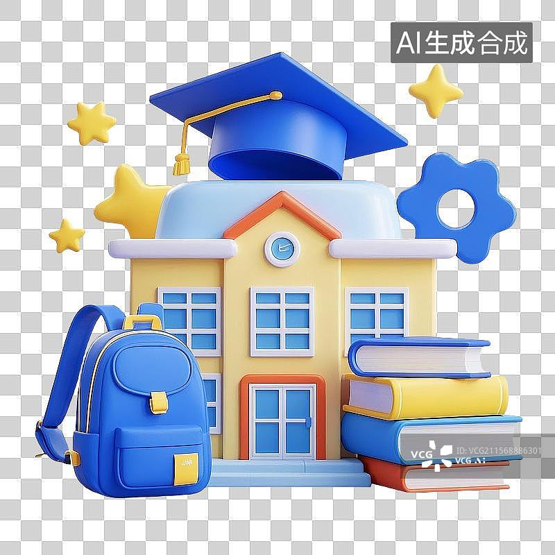 【AI数字艺术】3d校园书包书本元素图片素材