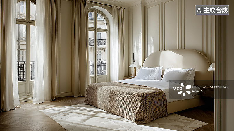 【AI数字艺术】现代法式优雅卧室设计图片素材