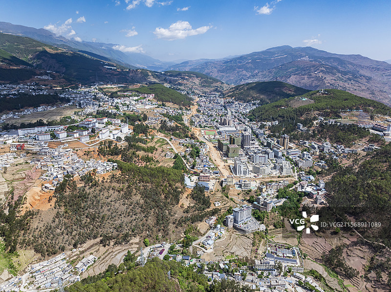 凉山州普格县城航拍图片素材
