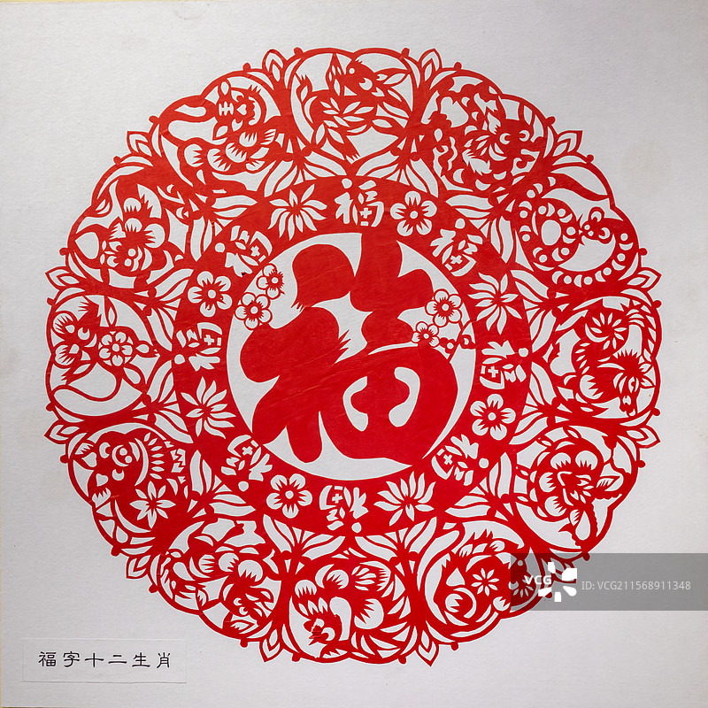 广灵县中国剪纸艺术博物馆藏剪纸作品福字十二生肖图片素材