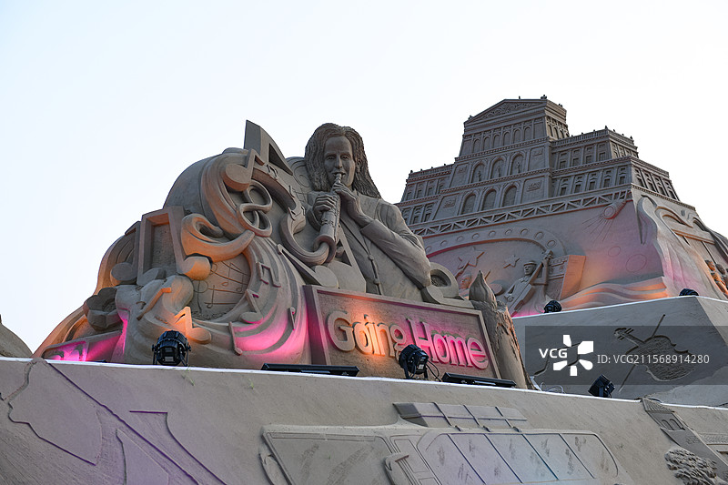 舟山朱家尖南沙风景区沙雕艺术节沙雕作品近景图片素材