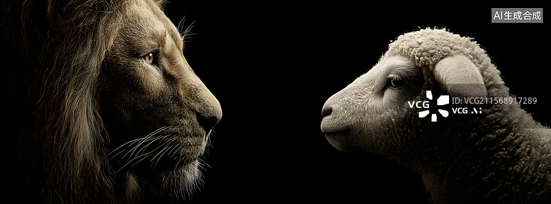 【AI数字艺术】狮子和绵羊 猎人和猎物图片素材