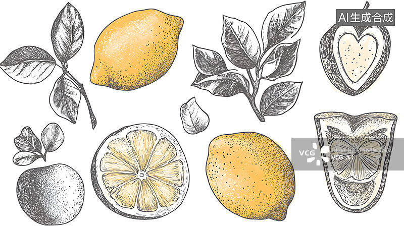 【AI数字艺术】柠檬，包装，绘画图片素材