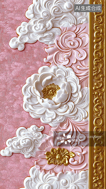 【AI数字艺术】精美的浮雕花卉图案图片素材