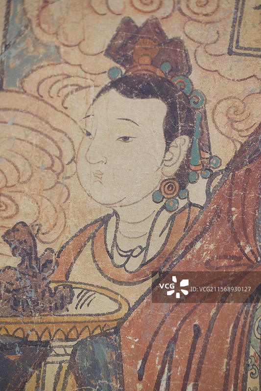 石家庄博物馆里的古画局部细节图。人物肖像。女人。女性。侍女仕女图片素材