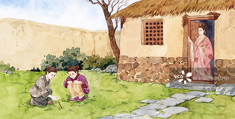 管仲和鲍叔牙插画图片素材