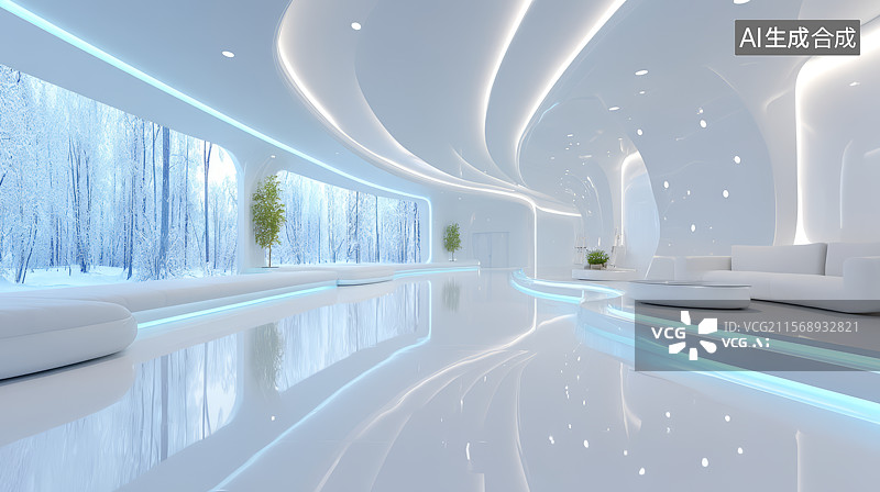 【AI数字艺术】现代建筑空间与森林自然风景背景图片素材