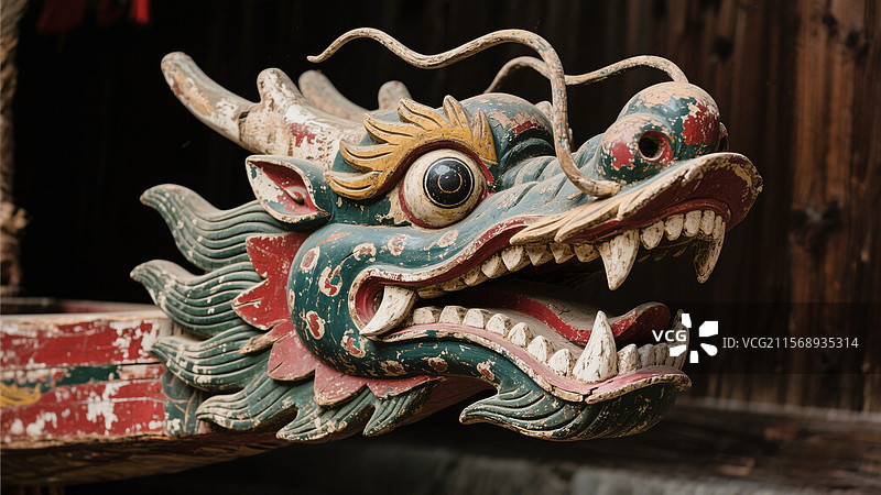 充满历史感的龙舟头特写图片素材