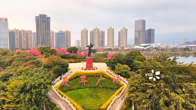 云南省玉溪市聂耳音乐广场及兰溪桥航拍图片素材