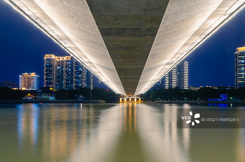 福建福州市的三县洲大桥桥下夜景图片素材