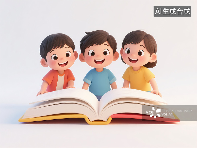 【AI数字艺术】充满童趣的卡通风格儿童读书插画图片素材
