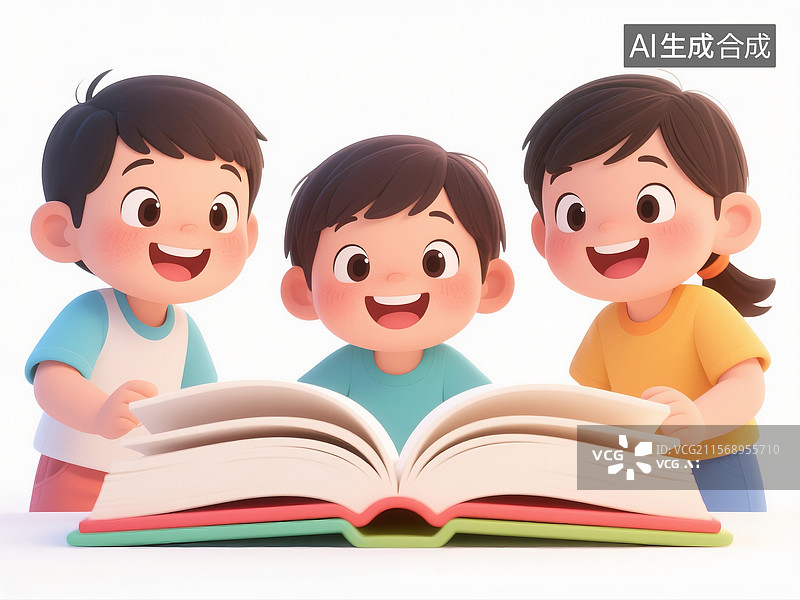 【AI数字艺术】充满童趣的卡通风格儿童读书插画图片素材