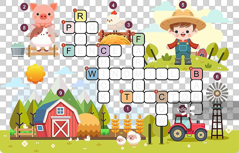 农场动物填字游戏概念教育游戏图片素材
